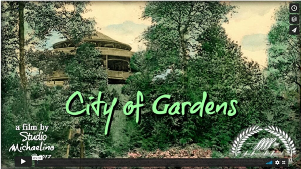 "City of Gardens" is Michael Tomb’s award-winning short film. It is structured as a “triptych” of video essays explaining how "The Garden is with me".  First within his life and art, second as a legacy within his city, and third by way of sampling recent learnings and influences on the social relevance of gardening.